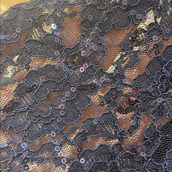 NWT Alex Evenings Navy Crepe Cocktail Dress with Sequin Lace Sleeves. - Picture 7 of 7